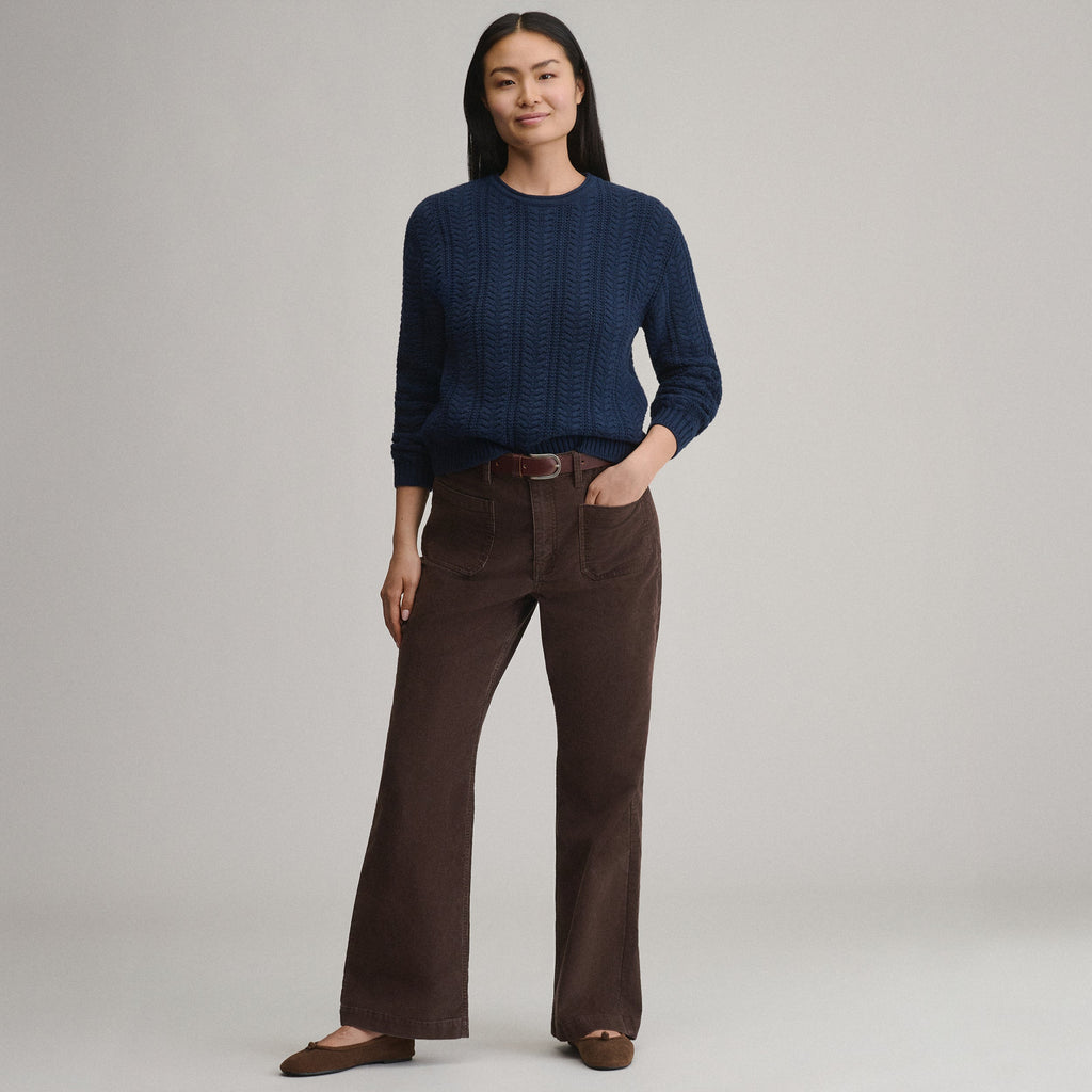 Women's Cotton Cable Crew Sweater