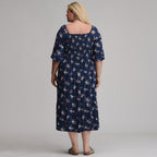 Women's Printed 3/4 Sleeve Smocked Bodice Dress