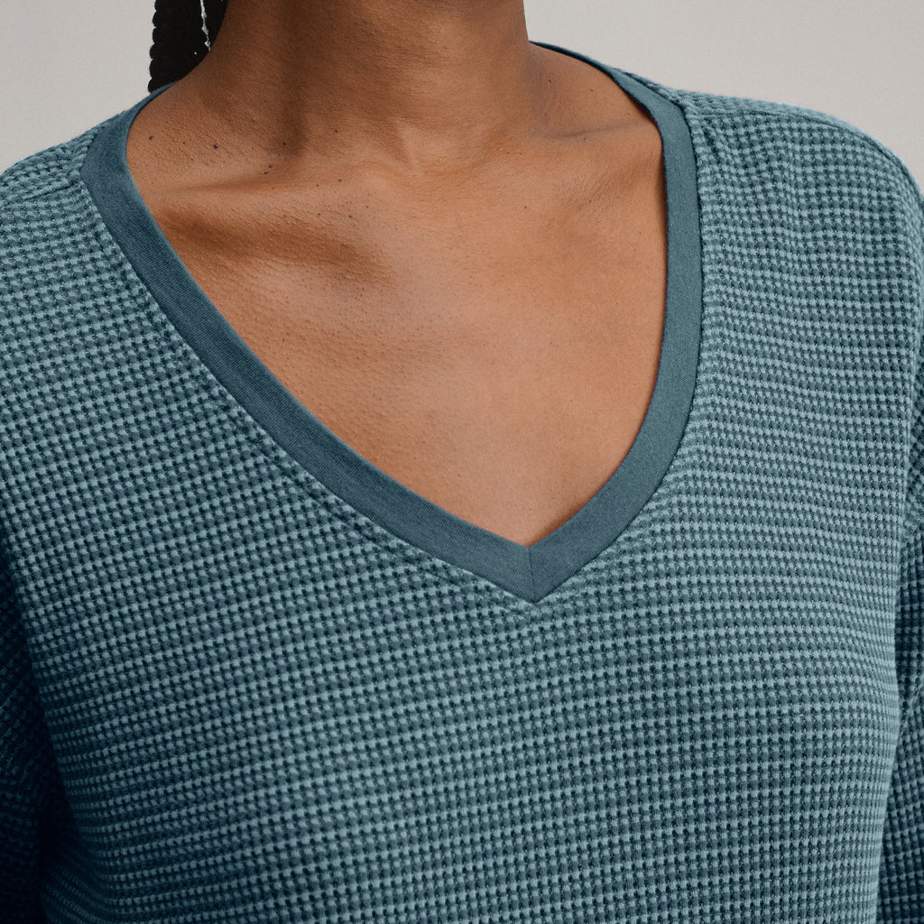 Women's Long-Sleeve V-Neck Boyfriend Thermal Crew - Striped