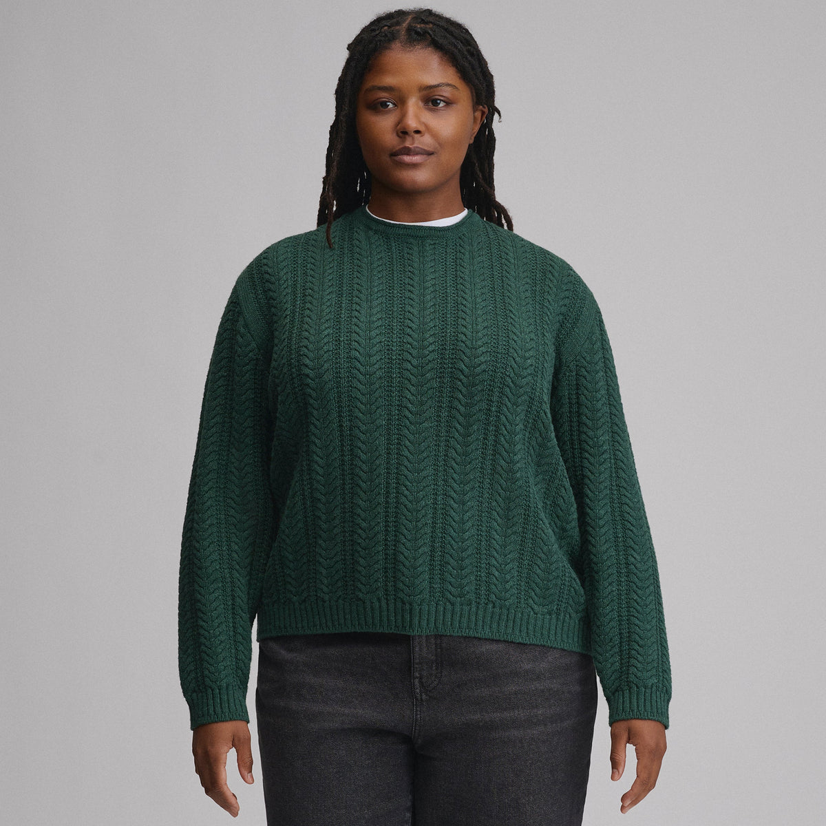 Women's Cotton Cable Crew Sweater