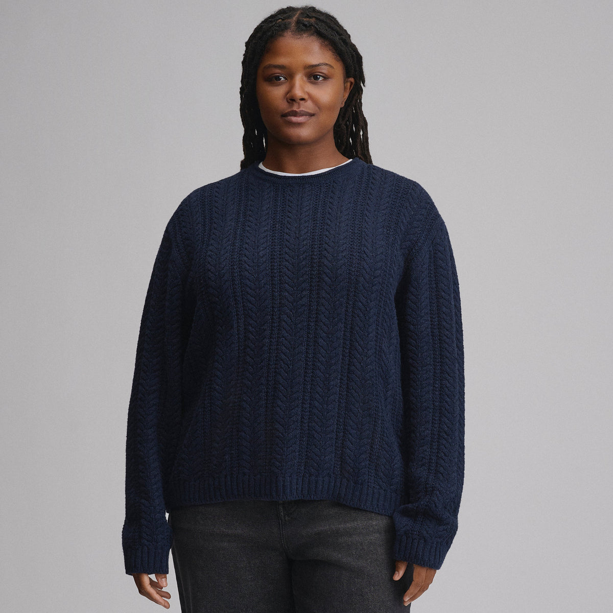 Women's Cotton Cable Crew Sweater