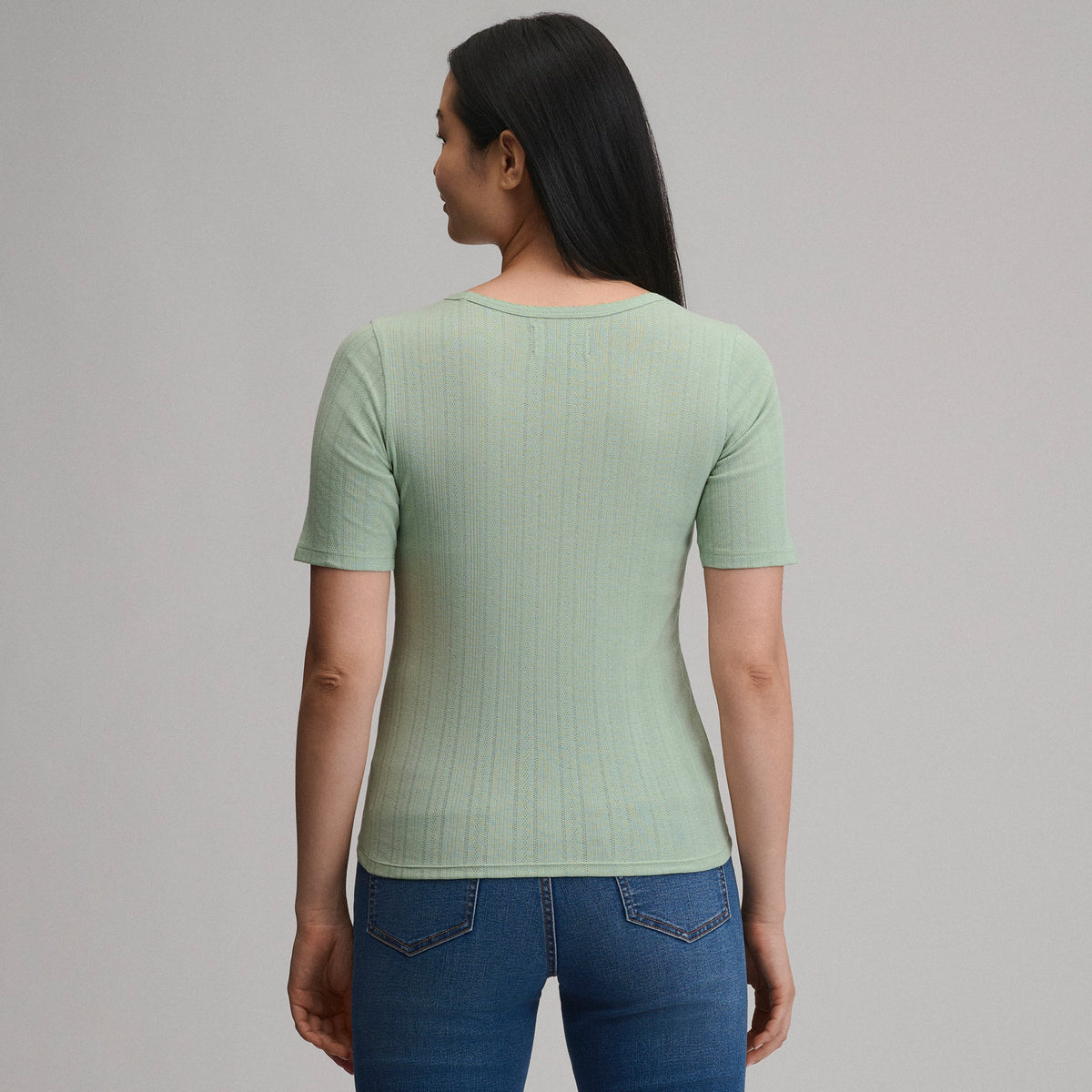 Women's Short-Sleeve Pointelle Square-Neck Crew