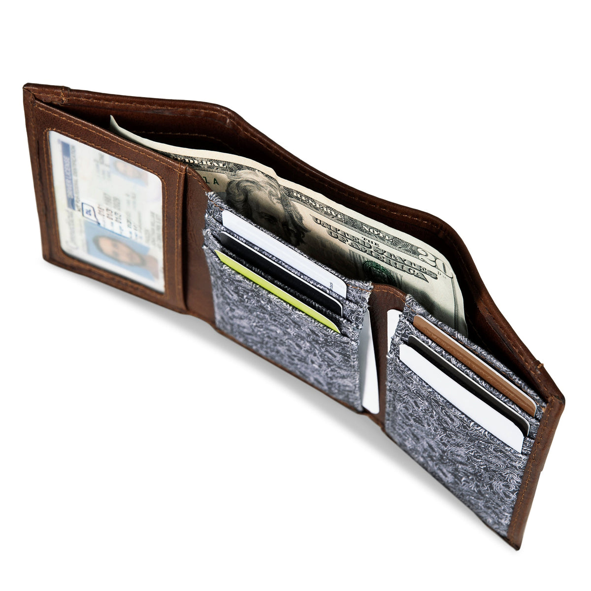 Pioneer Leather And Printed Cotton Canvas Trifold Wallet