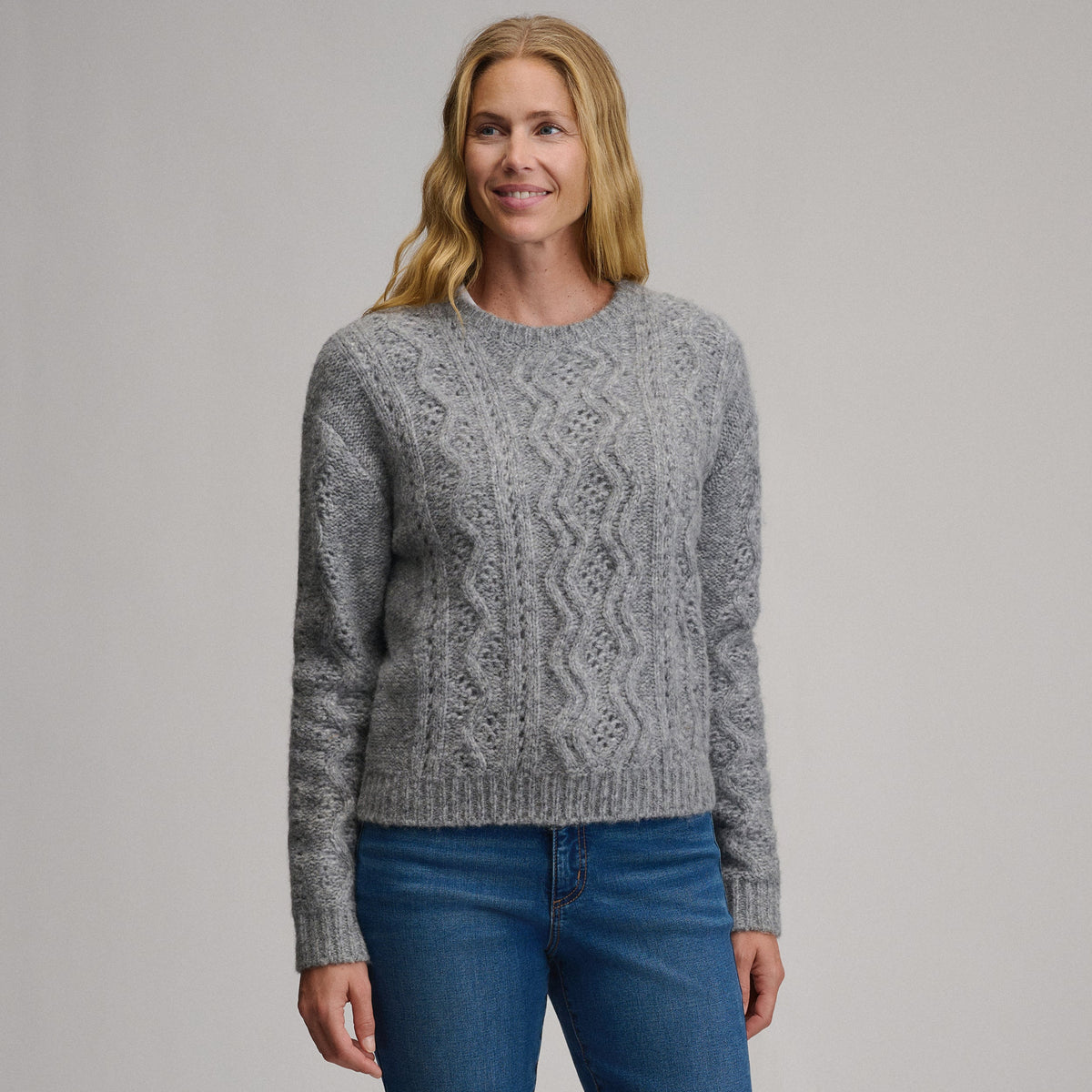 Women's Open Stitch Cable Crew Sweater