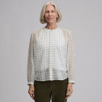 Women's Long-Sleeve Collarless Button-Down Shirt