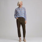 Women's Long-Sleeve Collarless Button-Down Shirt