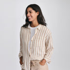 Women's Woven Stripe Cotton Long Sleeve Shirt