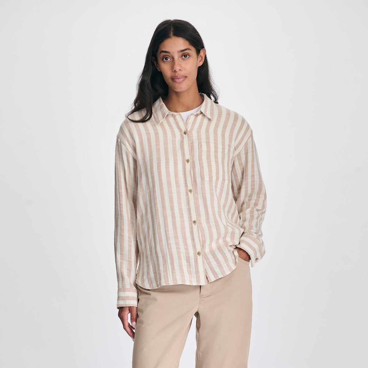 Women's Woven Stripe Cotton Long Sleeve Shirt