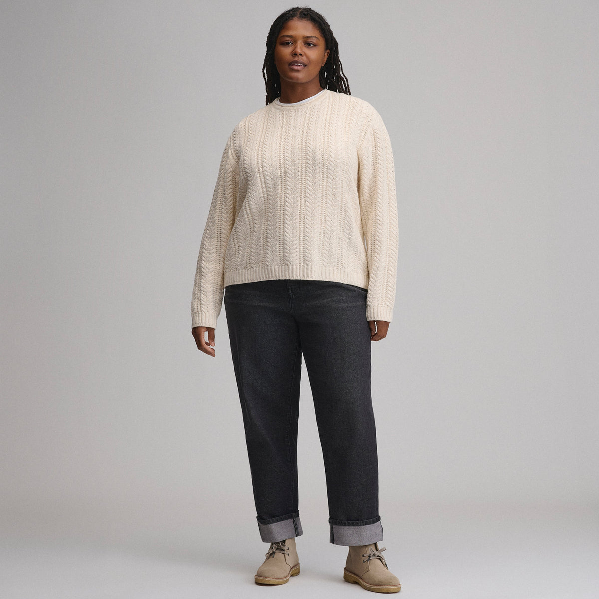 Women's Cotton Cable Crew Sweater