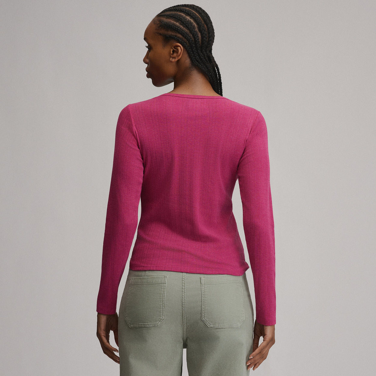 Women's Pointelle Notch-Neck Long-Sleeve Crew