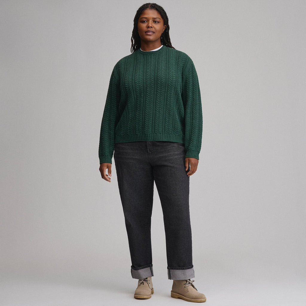 Women's Cotton Cable Crew Sweater