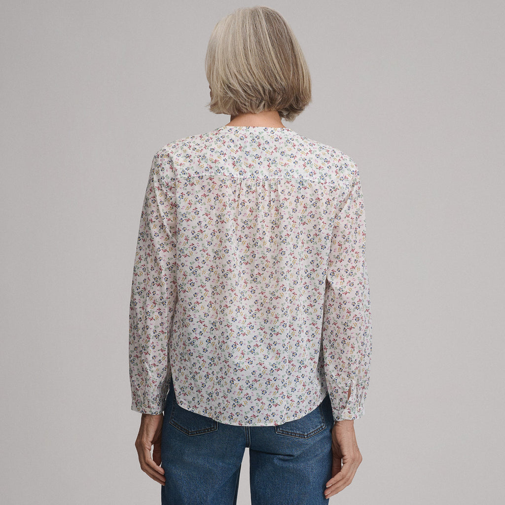 Women's Long-Sleeve Collarless Button-Down Shirt