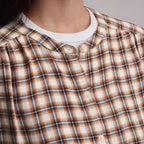 Women's Long-Sleeve Collarless Drapey Plaid Button-Down Shirt