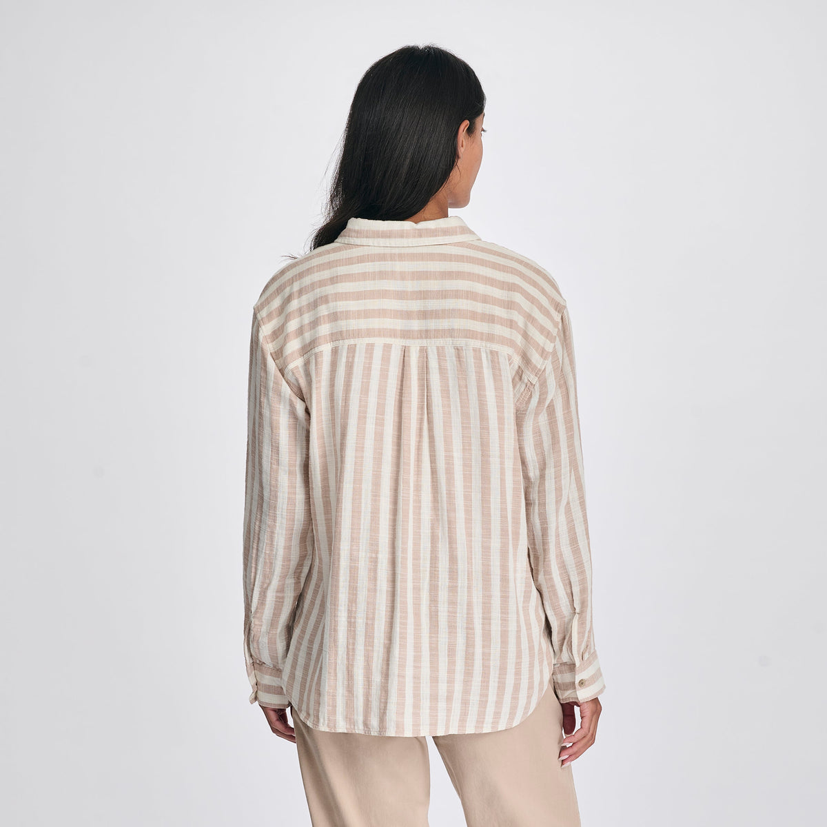 Women's Woven Stripe Cotton Long Sleeve Shirt