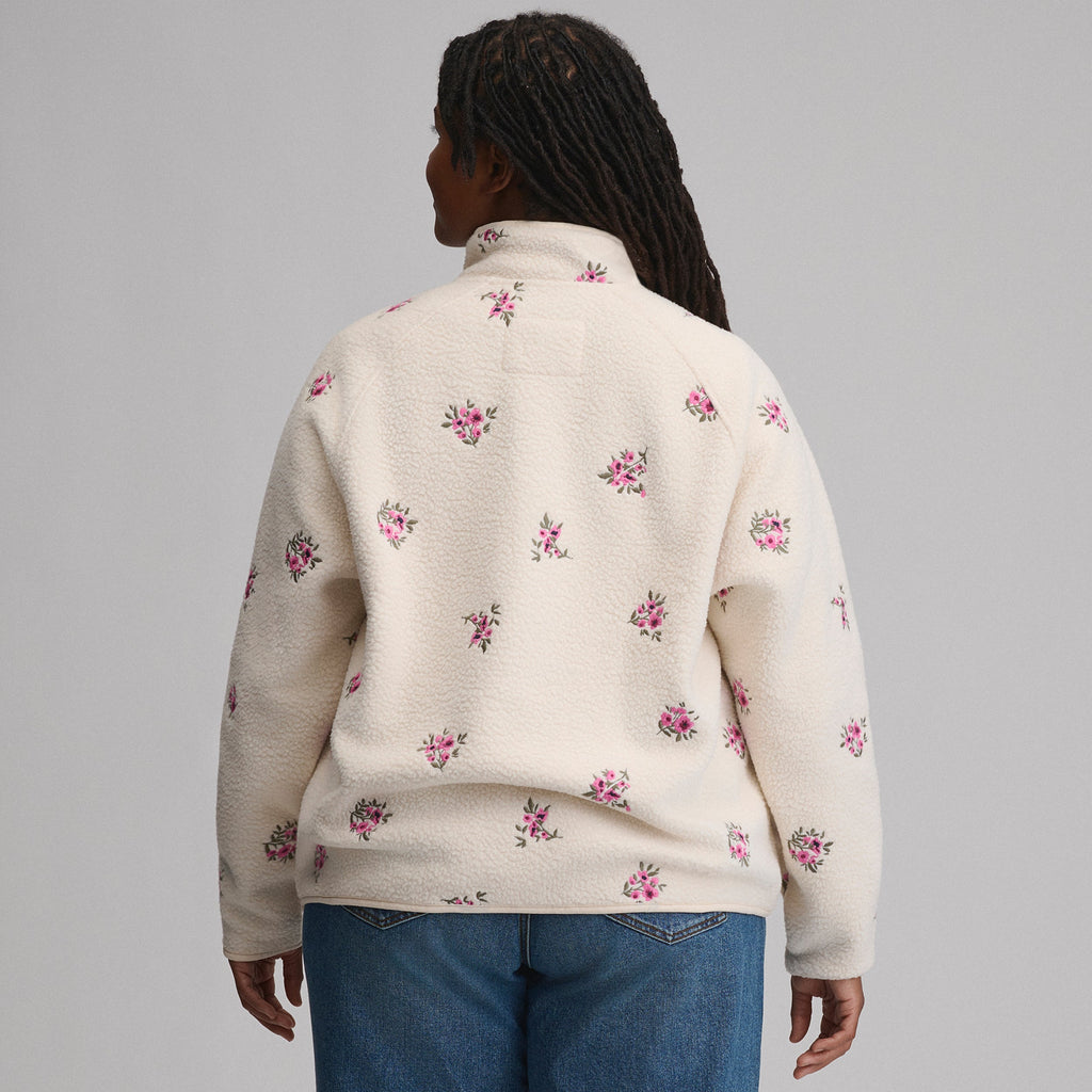 Women's Plush Fleece Snap-Mock Pullover - Embroidered