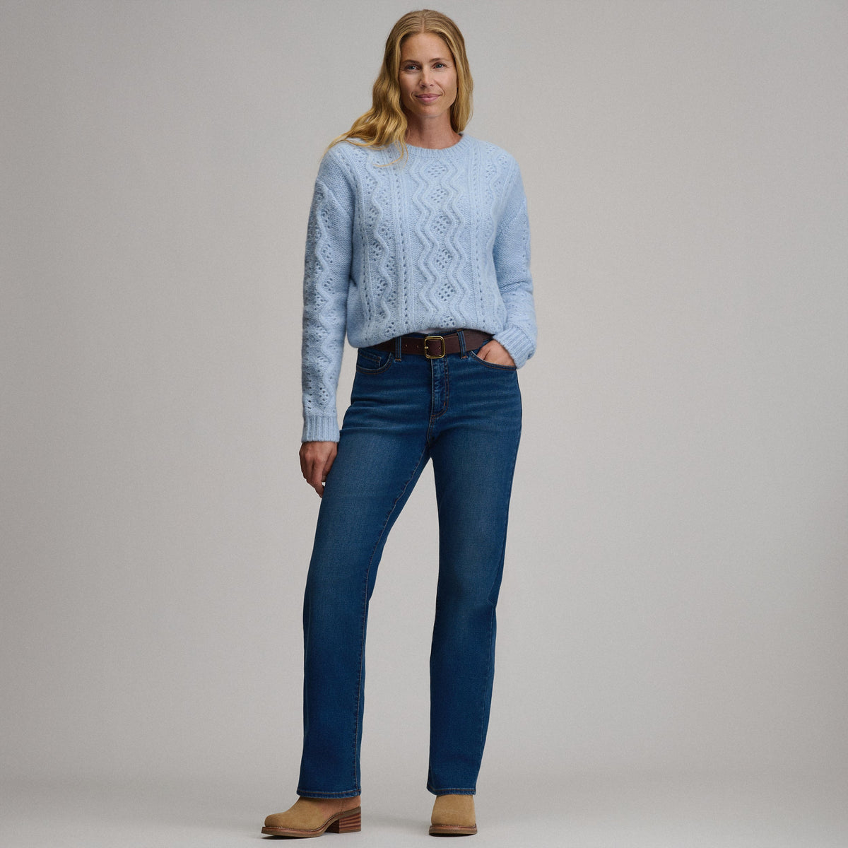 Women's Open Stitch Cable Crew Sweater