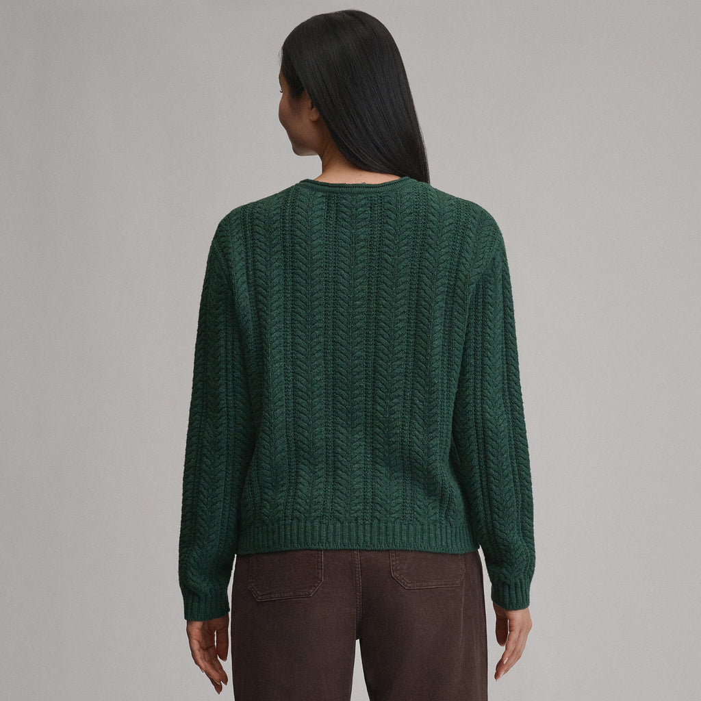 Women's Cotton Cable Crew Sweater