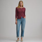 Women's Long-Sleeve Pointelle Button Front Top