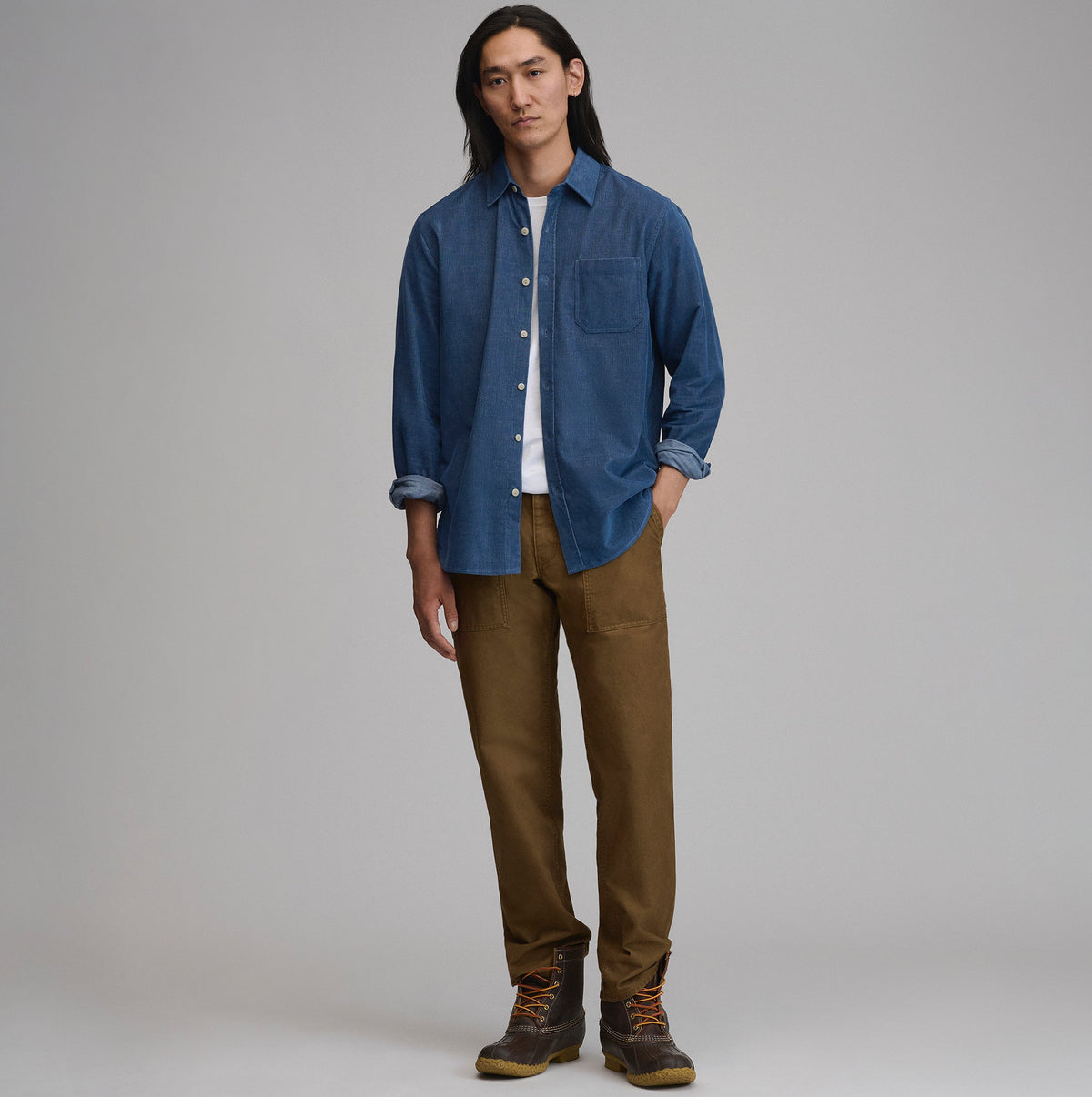 Men's Long-Sleeve Fine Wale Corduroy Shirt - Solid